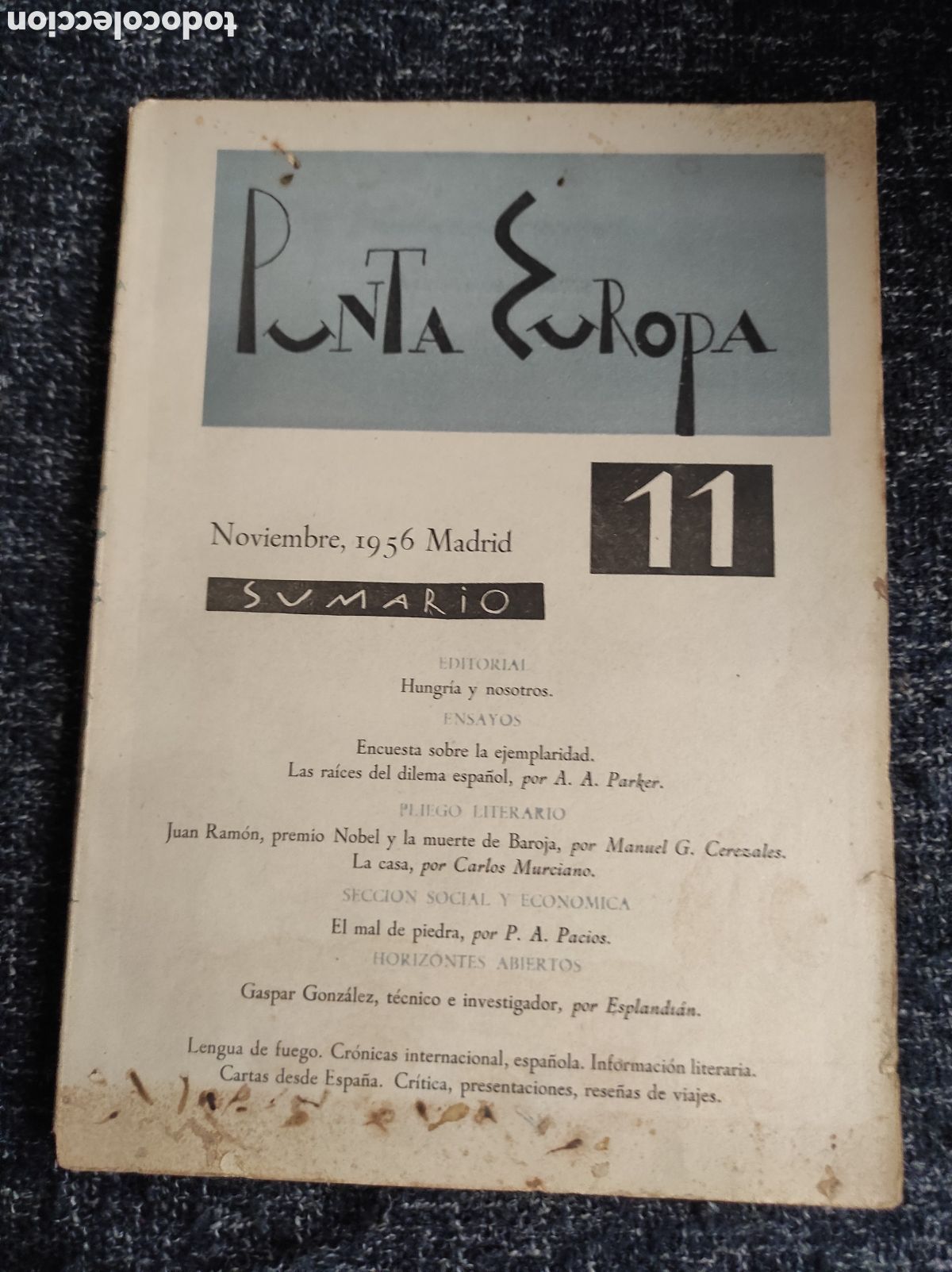 Second hand books: LIBRO-REVISTA CULTURAL PUNTA EUROPA N&ordm; 11 - NOVIEMBRE 1956