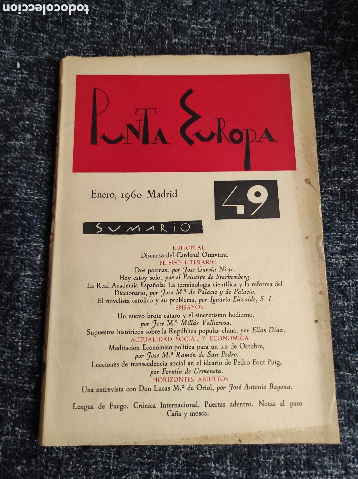 Second hand books: LIBRO-REVISTA CULTURAL PUNTA EUROPA N&ordm; 49 ENERO 1960