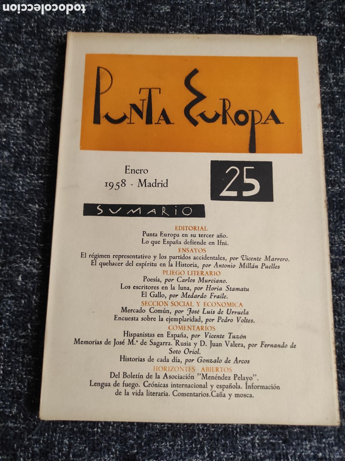 Second hand books: LIBRO-REVISTA CULTURAL PUNTA EUROPA N&ordm; 25 ENERO 1958