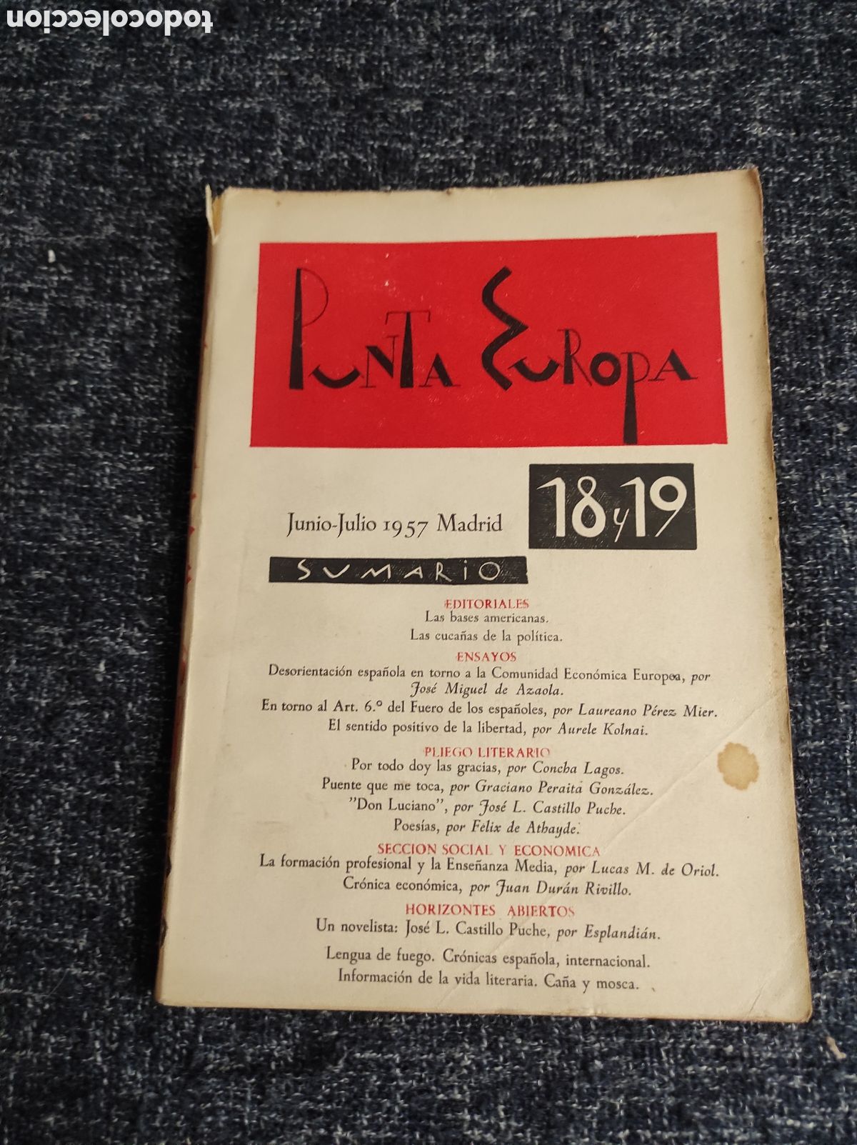 Libros de segunda mano: LIBRO-REVISTA CULTURAL PUNTA EUROPA N&ordm; 18 Y 19 JUNIO - JULIO 1957