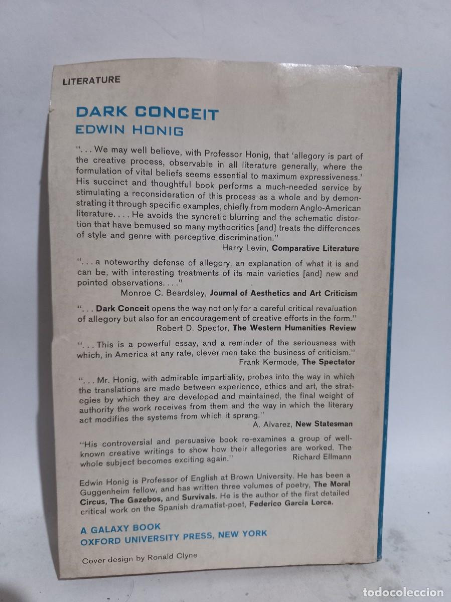 Libros de segunda mano: Edwin Honig - Dark Conceit, The Making of Allegory - 1966 - Foto 3