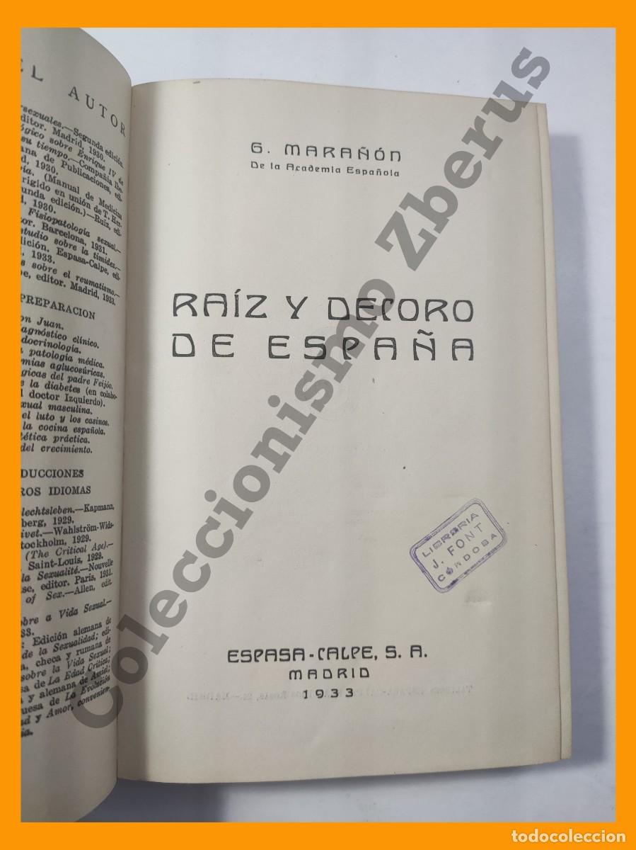 Libros de segunda mano: Raiz y Decoro de Espa&ntilde;a - Gregorio Mara&ntilde;on - Foto 2