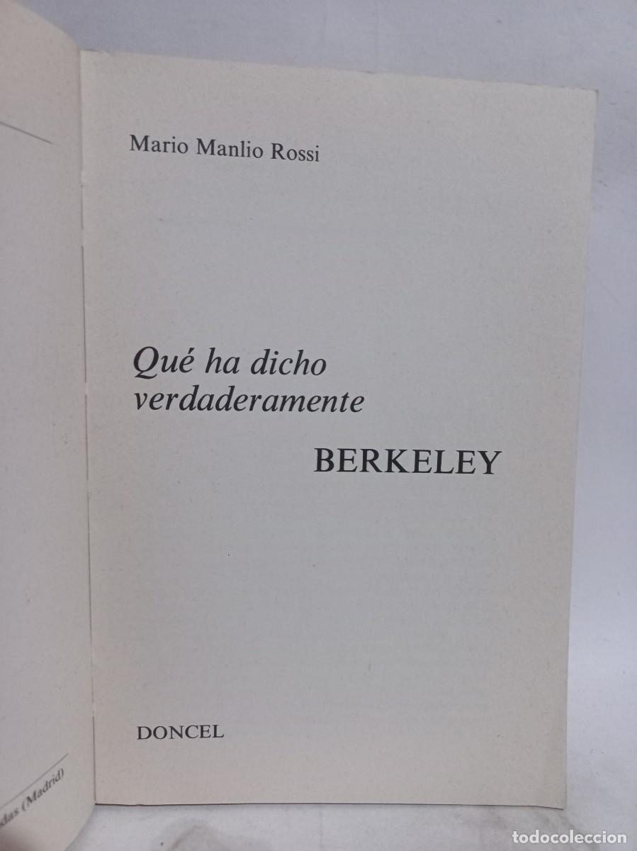 Libros de segunda mano: M. Manlio Rossi - Qu&eacute; ha Dicho Verdaderamente Berkeley - 1971 - Foto 2