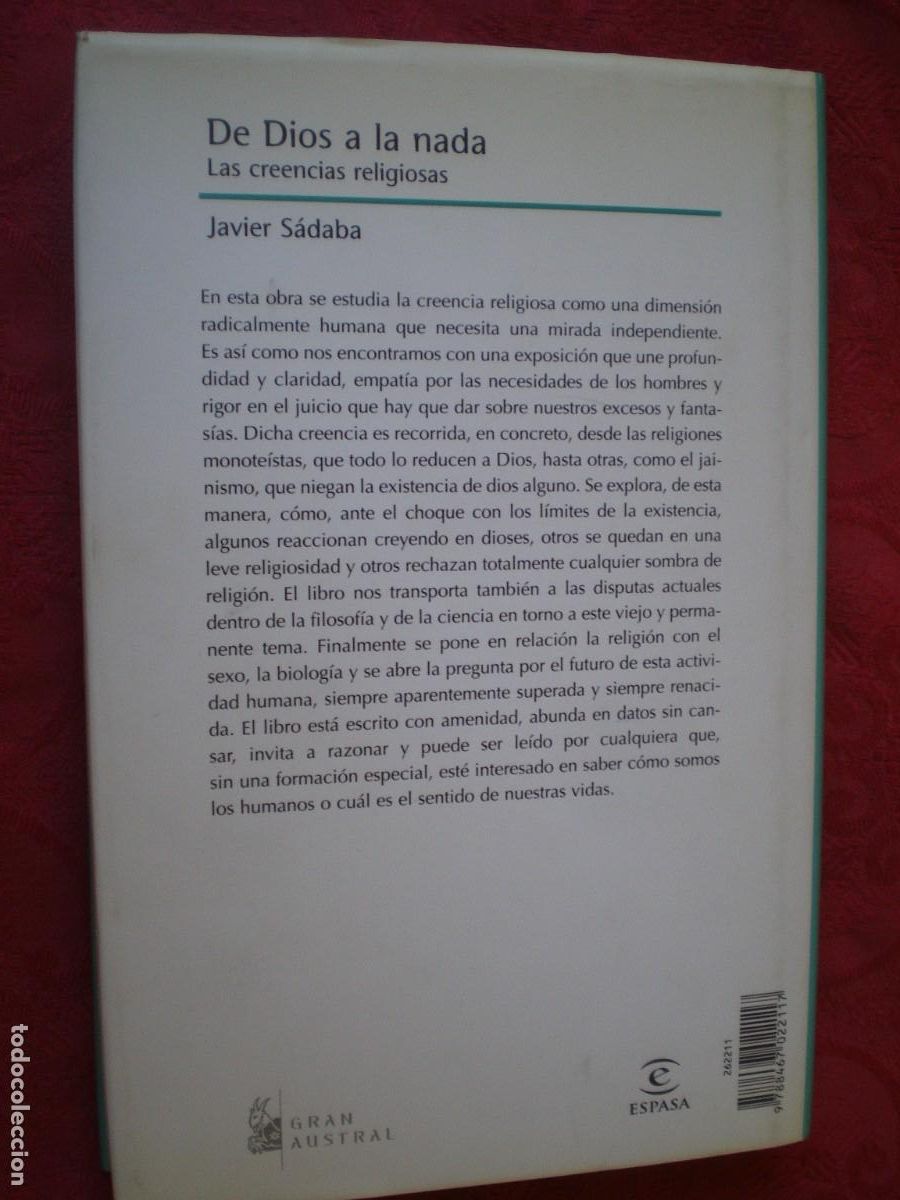Libros de segunda mano: DE DIOS A LA NADA, LAS CREENCIAS RELIGIOSAS. JAVIER S&Aacute;DABA. GRAN AUSTRIAL. - Foto 5