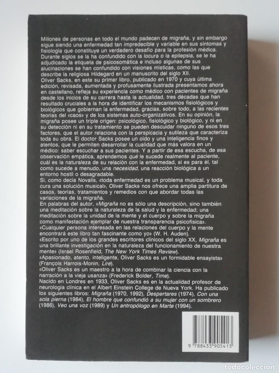 Libros de segunda mano: MIGRA&Ntilde;A - OLIVER SACKS - ED. ANAGRAMA 1997 - Foto 2