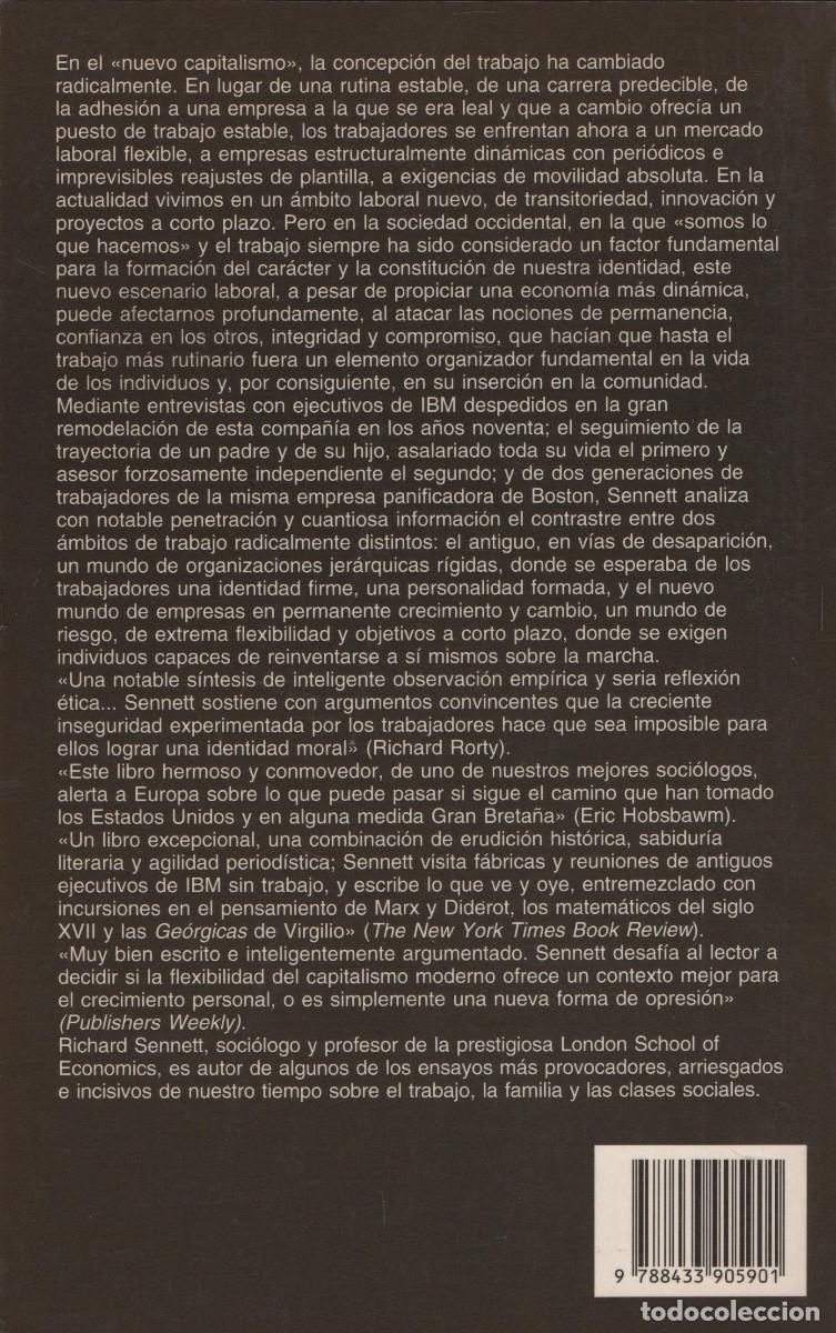 Libros de segunda mano: La corrosi&oacute;n del car&aacute;cter. Richard Sennett. Anagrama. Colecci&oacute;n Argumentos. 2000. - Foto 2