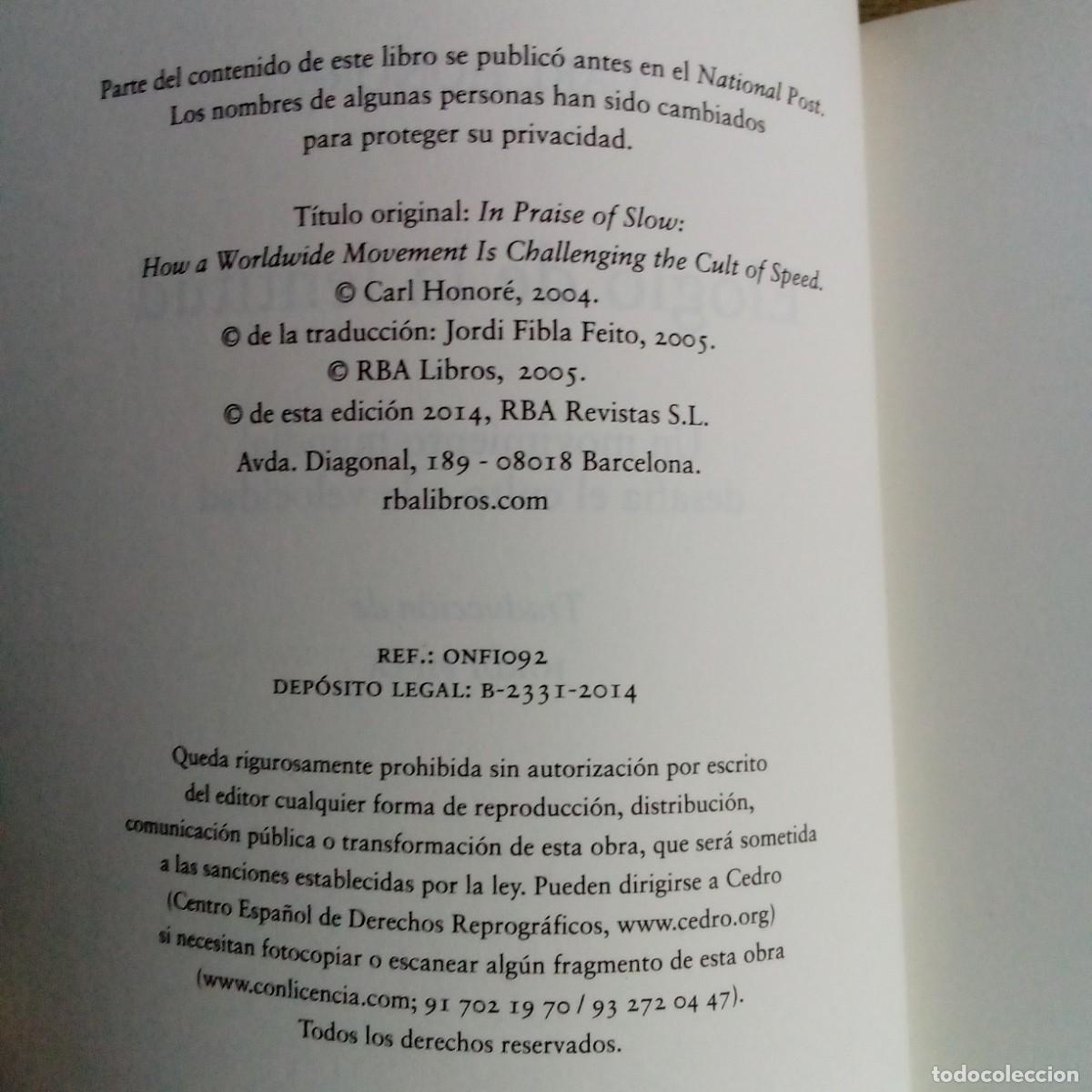 Libros de segunda mano: Elogio de la lentitud. Carl Honor&eacute; - Foto 3
