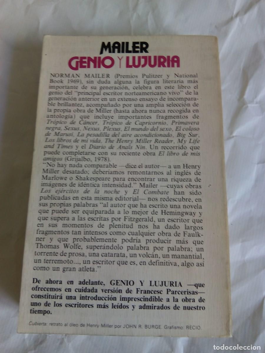 Libros de segunda mano: GENIO Y LUJURIA. HENRY MILLER / NORMAN MAILER - Foto 2