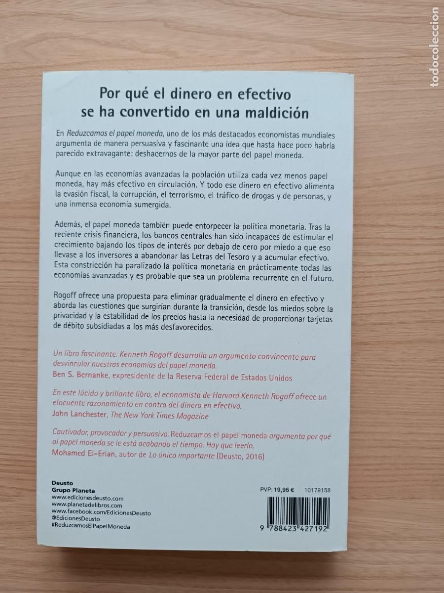 Libros de segunda mano: Reduzcamos el papel moneda - Kenneth S. Rogoff. Deusto - Foto 2