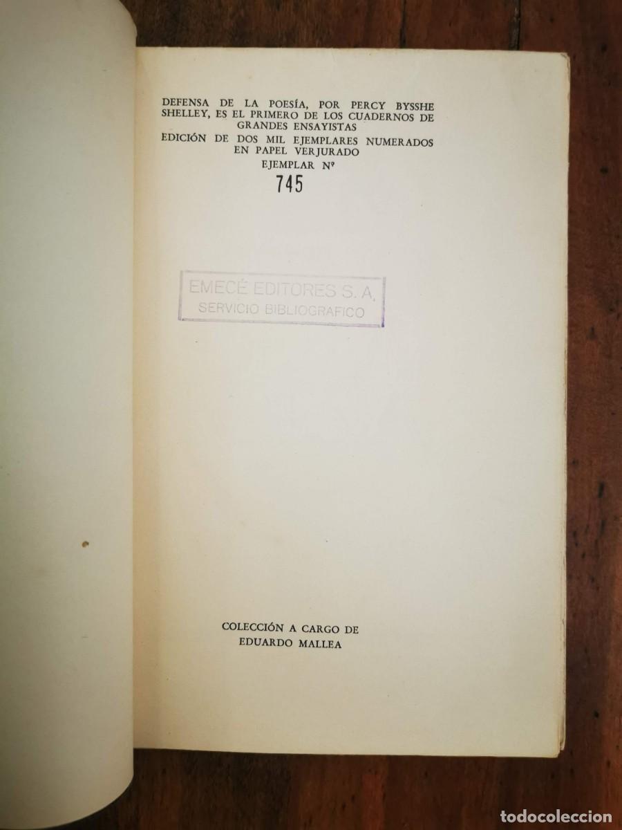 Libros de segunda mano: SHELLEY, Percy Bysshe. Defensa de la poes&iacute;a - Foto 2