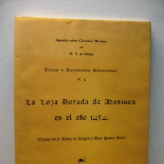 Libros de segunda mano: LA LOZA DORADA DE MANISES EN EL AÑO 1454. G.J. DE OSMA. EDICION FACSIMIL 1991