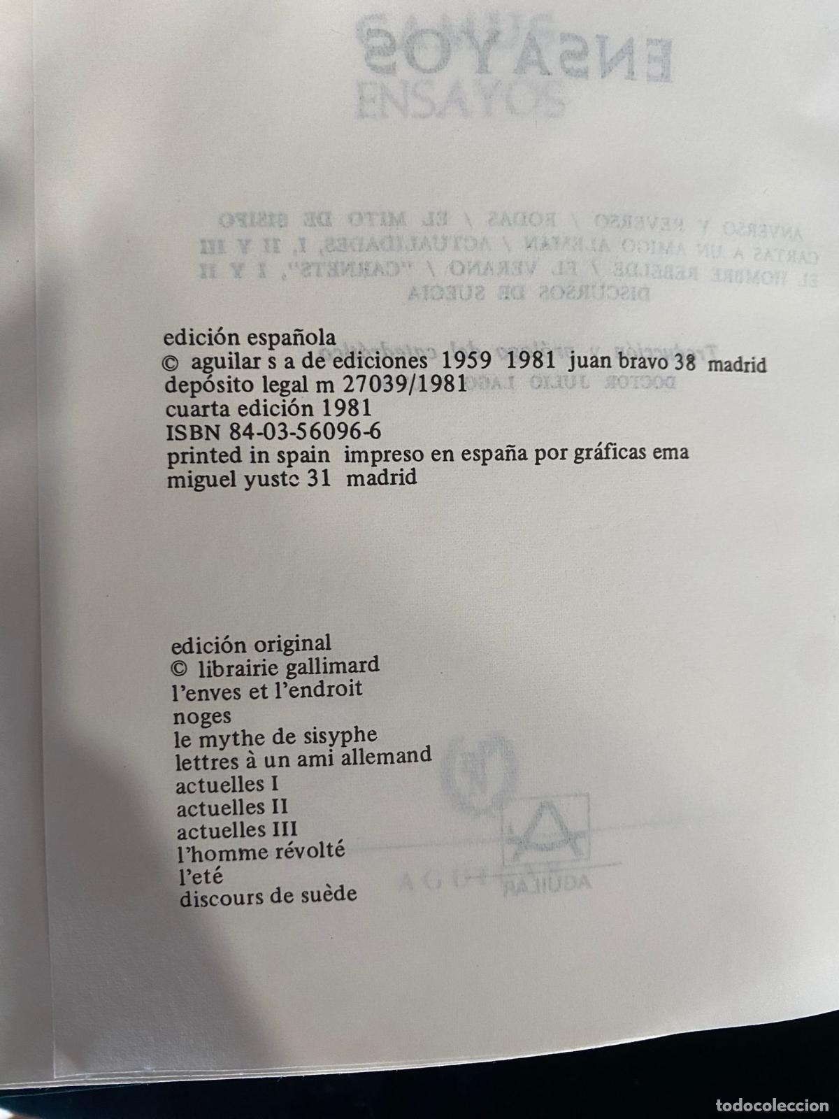 Libros de segunda mano: Albert Camus. Ensayos. Ed. Aguilar 1981 - Foto 3