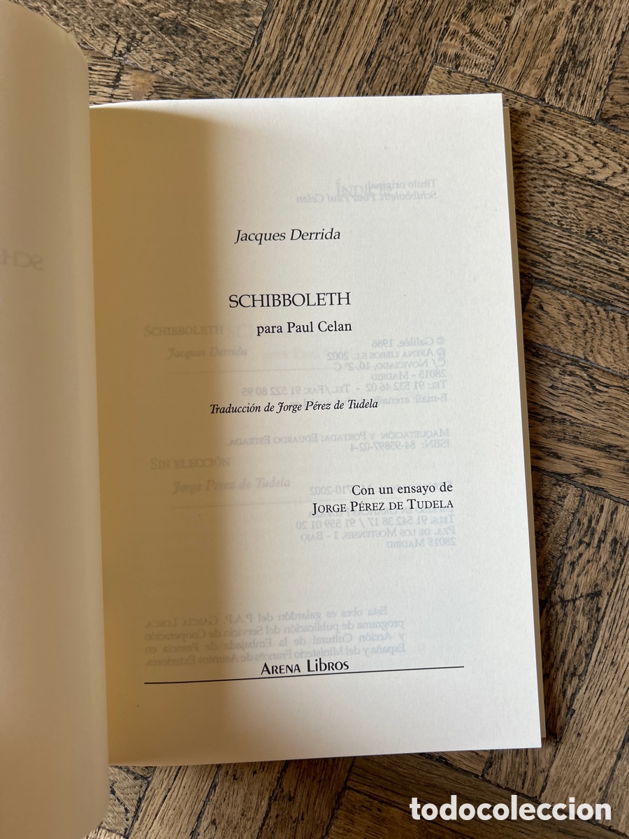 Libros de segunda mano: Schibboleth. Para Paul Celan - Jacques Derrida - Arena Libros (2002) - Foto 3