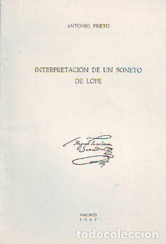 Libros de segunda mano: INTERPRETACION DE UN SONETO DE LOPE. - PRIETO Antonio. - Foto 1