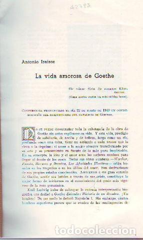 Libros de segunda mano: LA VIDA AMOROSA DE GOETHE. - IRAIZOZ Antonio.