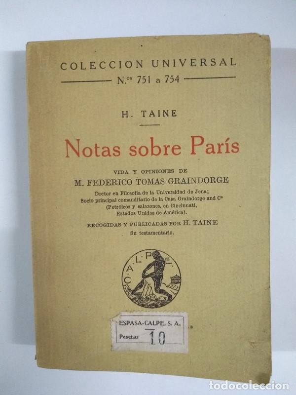 Libros de segunda mano: Notas sobre Par&iacute;s - H. Taine - Foto 1
