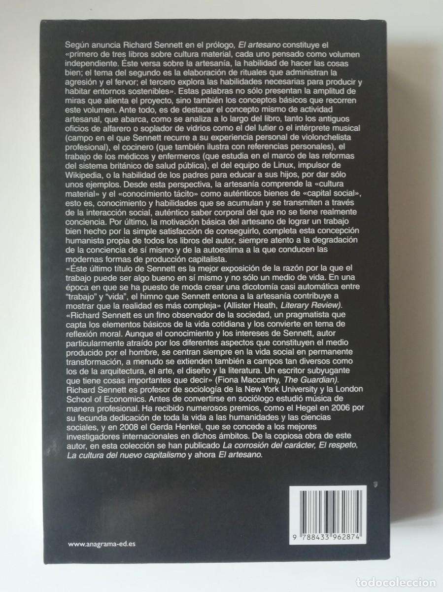 Libros de segunda mano: EL ARTESANO - RICHARD SENNETT - ED. ANAGRAMA 2009 - Foto 2