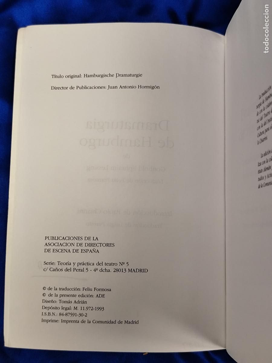 Libros de segunda mano: Dramaturgia de Hamburgo - G.E. Lessing - ADE (1993) - Foto 5