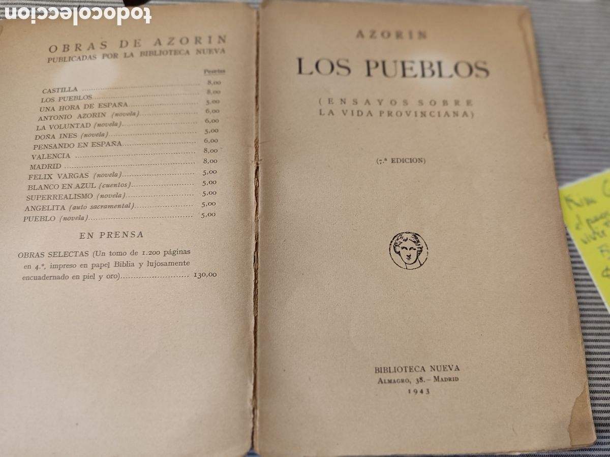 Libros de segunda mano: LOS PUEBLOS. Azor&iacute;n. 1943 - Foto 4