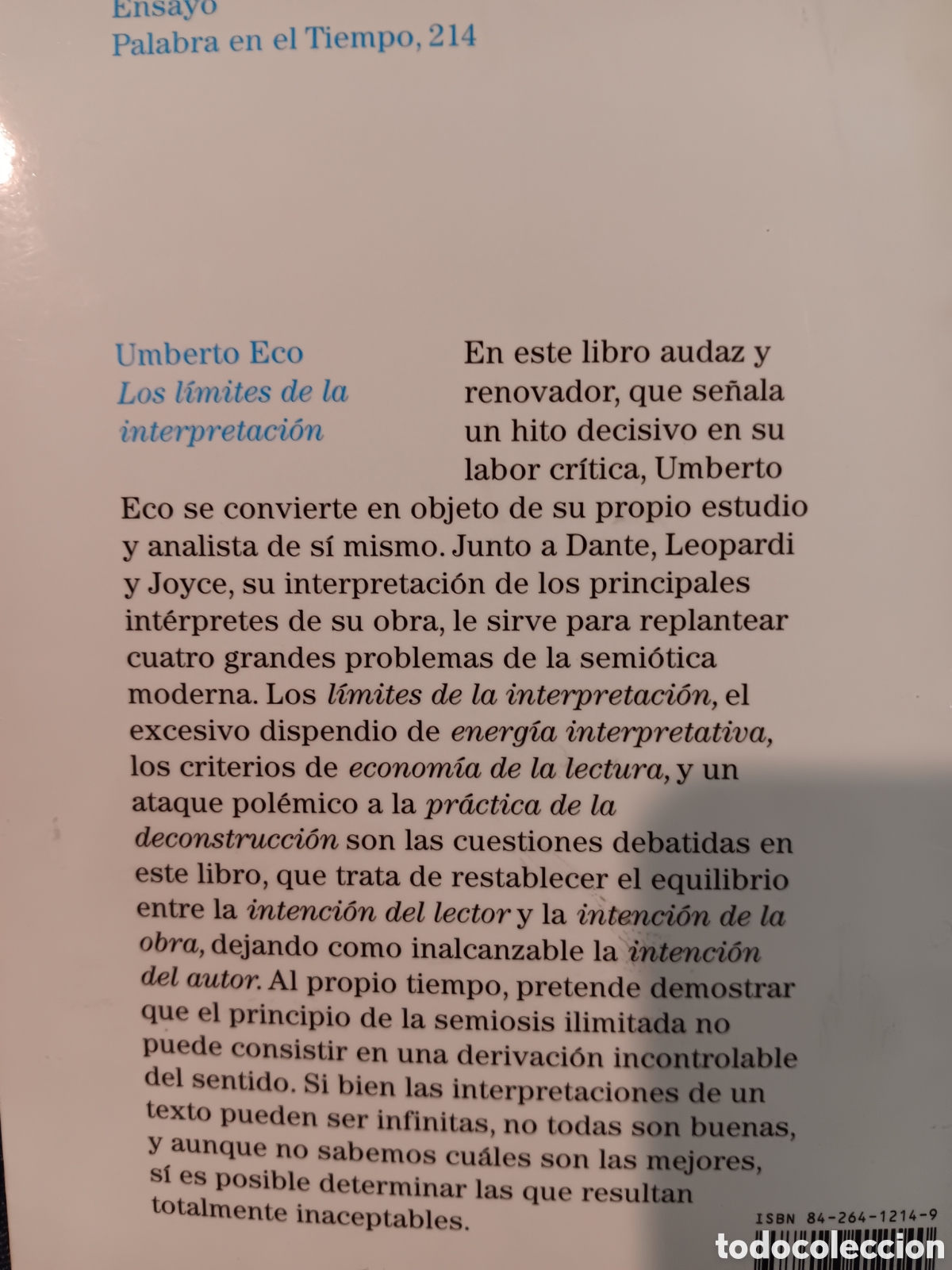 Libros de segunda mano: Umberto Eco. Los l&iacute;mites de la interpretaci&oacute;n - Foto 2