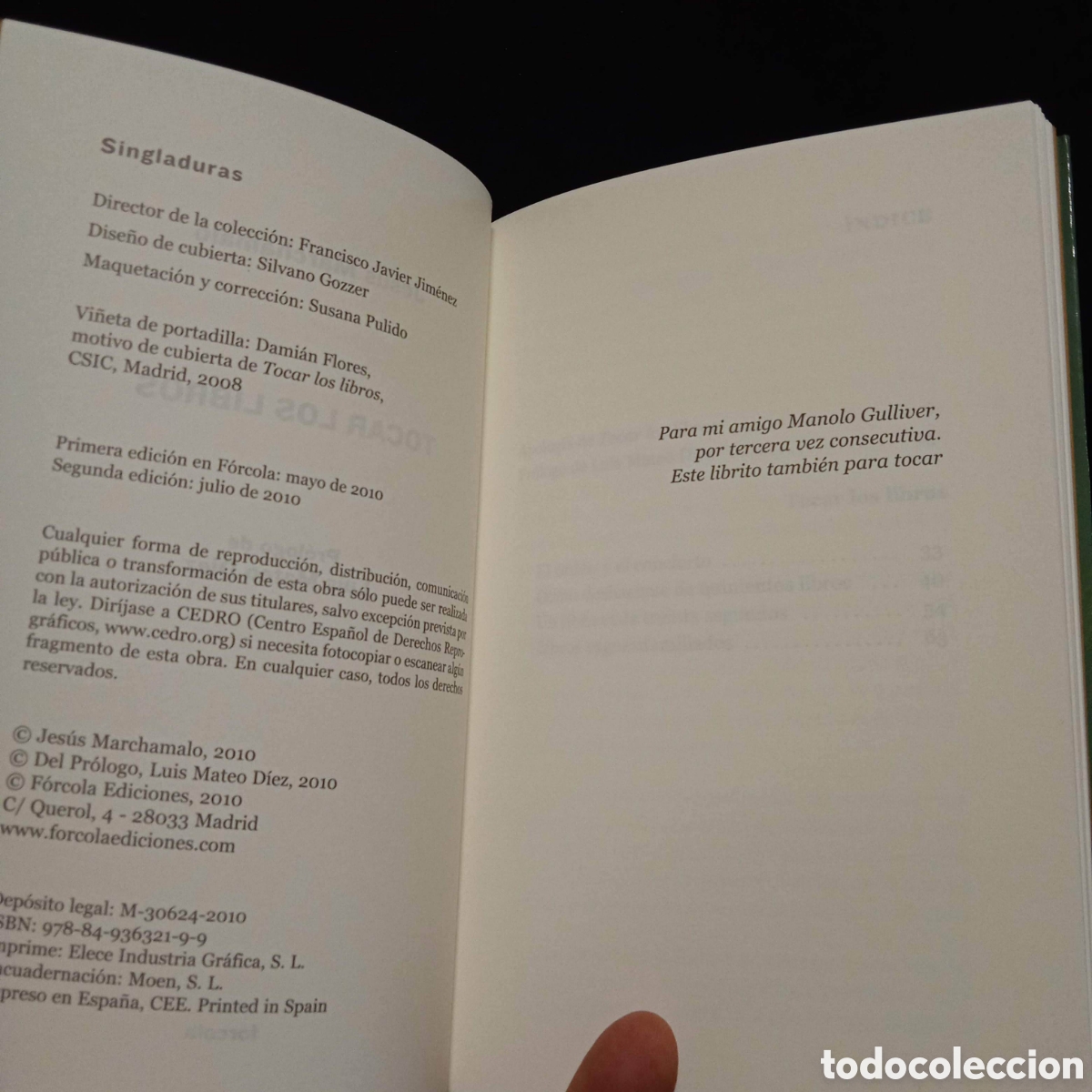 Libros de segunda mano: TOCAR LOS LIBROS - JES&Uacute;S MARCHAMALO - F&Oacute;RCOLA 2010 #8839 - Foto 3