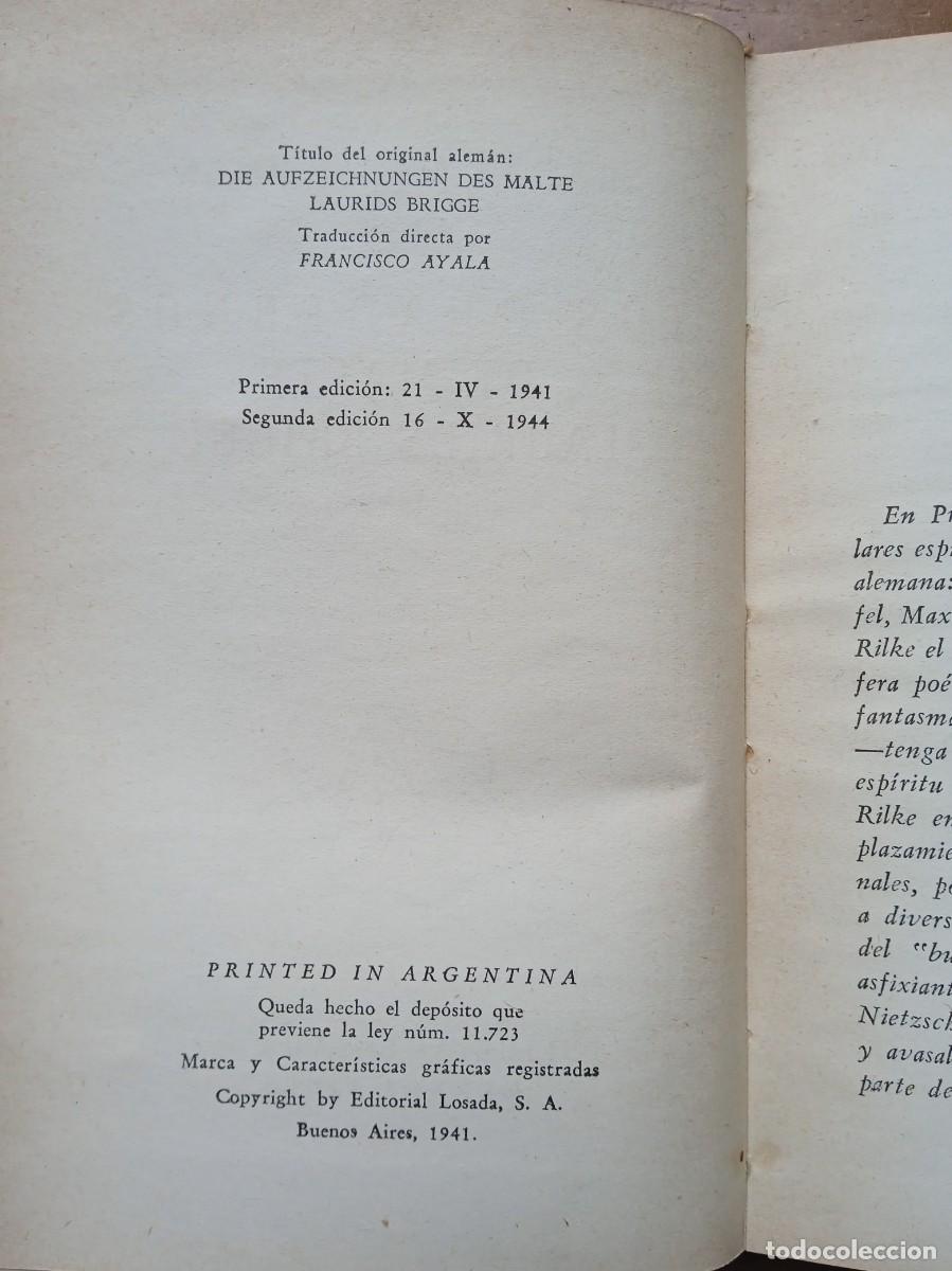 Libros de segunda mano: Cuadernos, de Malte,Rilke, Laurids Brigge. 1944 - Foto 4