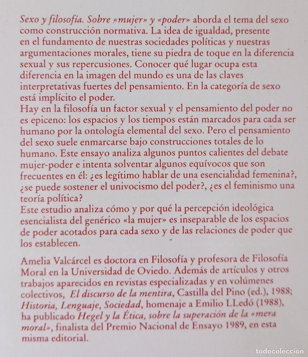 Libros de segunda mano: SEXO Y FILOSOFIA SOBRE MUJER Y PODER - AMELIA VALCARCEL - Foto 2