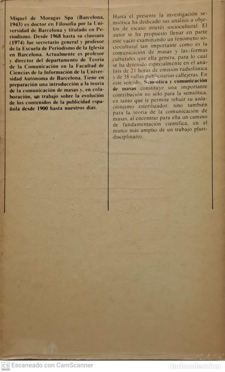 Libros de segunda mano: Semi&oacute;tica y comunicaci&oacute;n de masas - Miquel de Moragas Spa - Foto 2