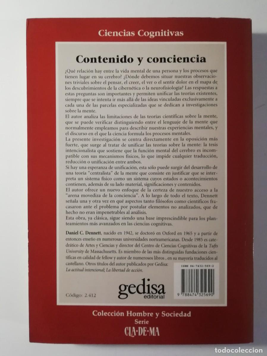 Libros de segunda mano: CONTENIDO Y CONCIENCIA - DANIEL C. DENNETT - ED. GEDISA 1996 - Foto 2