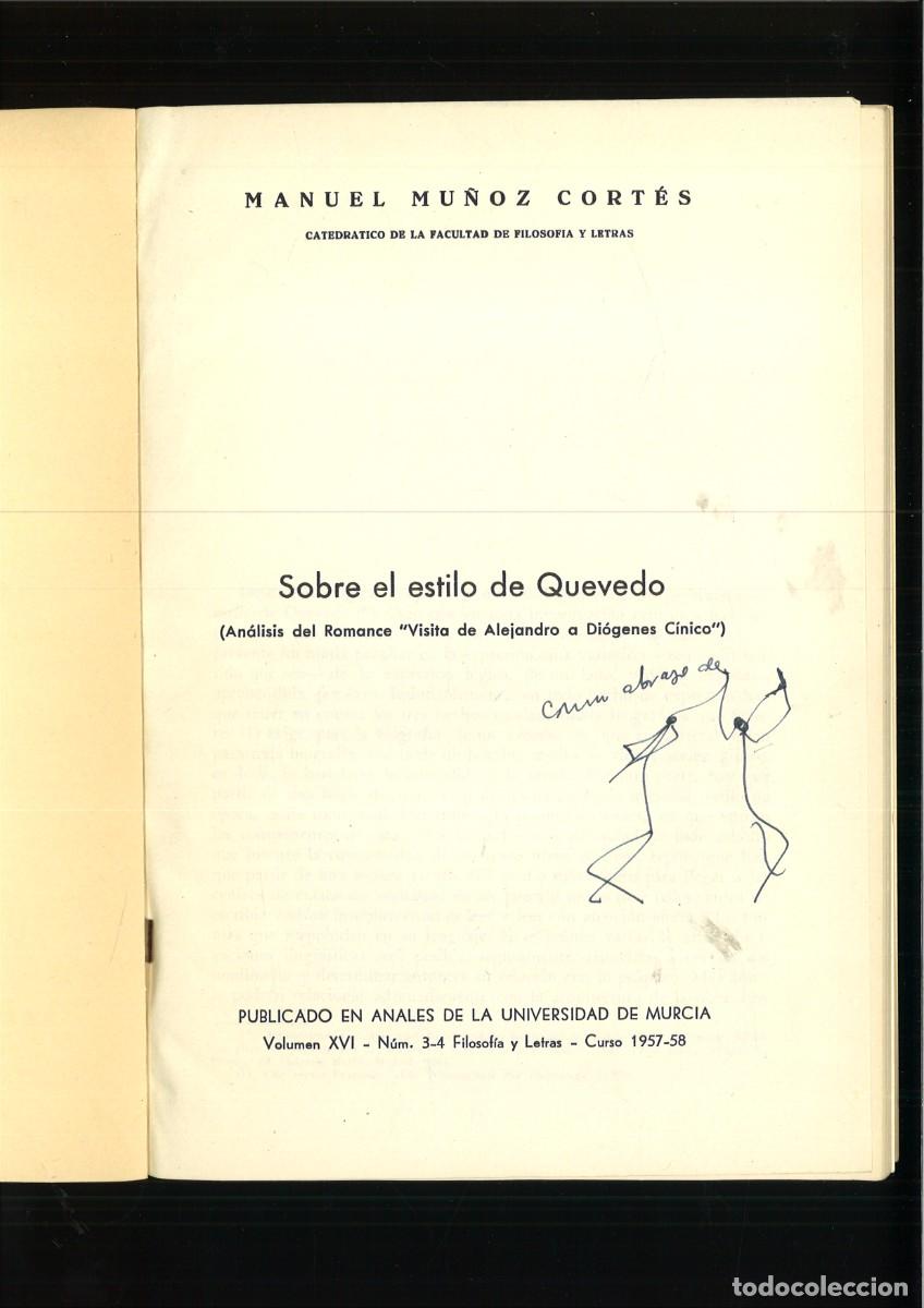 Libros de segunda mano: SOBRE EL ESTILO DE QUEVEDO. Manuel Mu&ntilde;oz Cortes - Foto 2