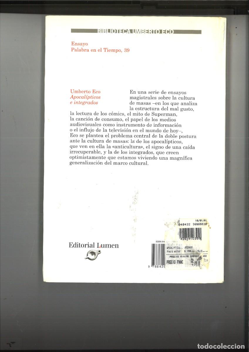 Libros de segunda mano: APOCALIPTICOS E INTEGRADOS. Umberto Eco - Foto 2