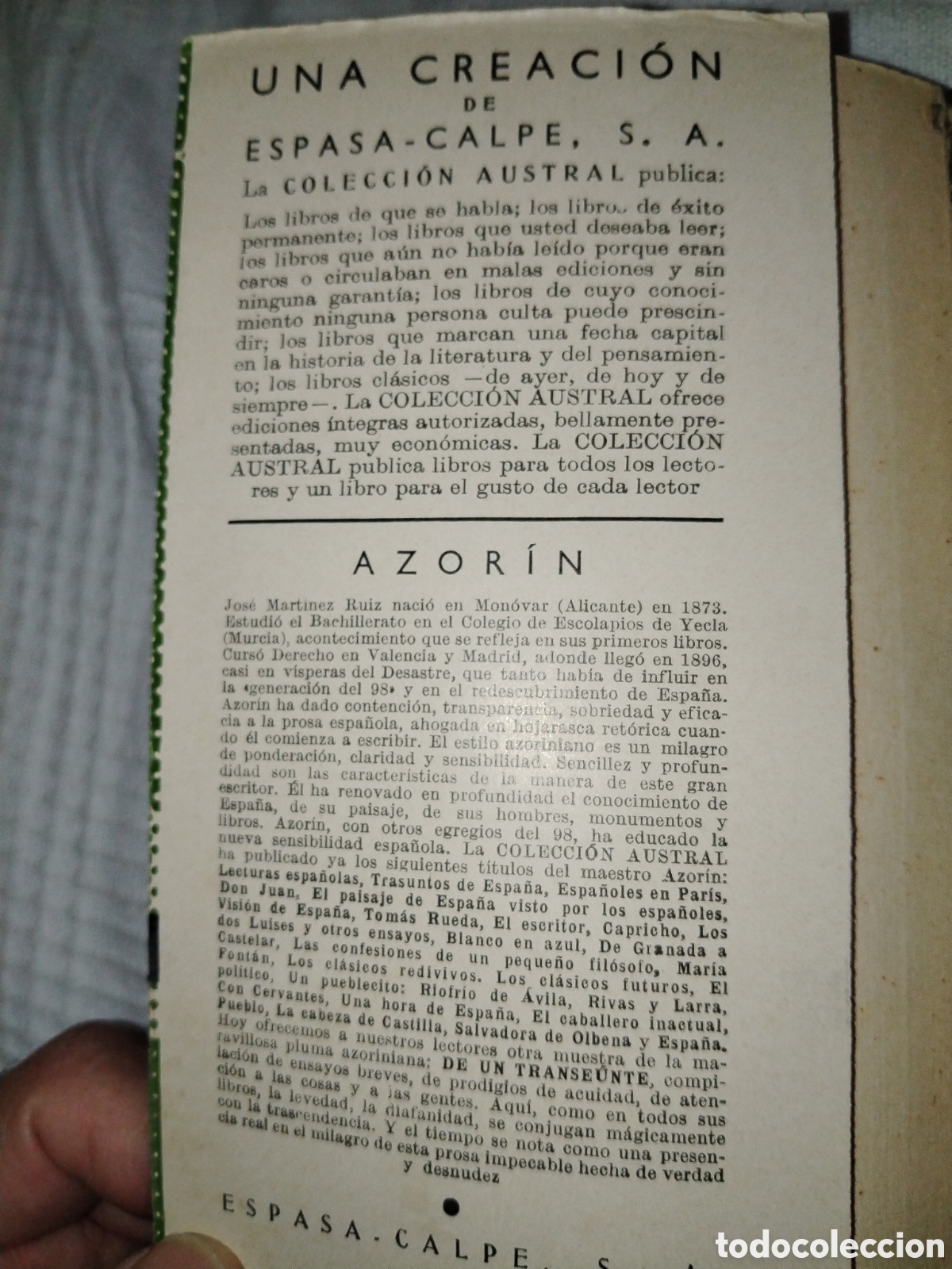 Libros de segunda mano: De un transe&uacute;nte. Azor&iacute;n. Austral - Foto 2