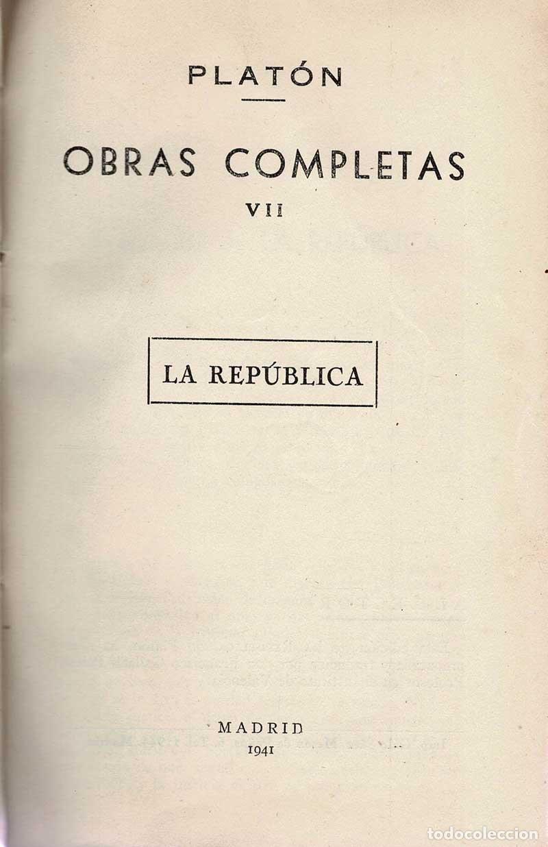 Libros de segunda mano: Obras Completas VII. La Rep&uacute;blica - Plat&oacute;n - Foto 3