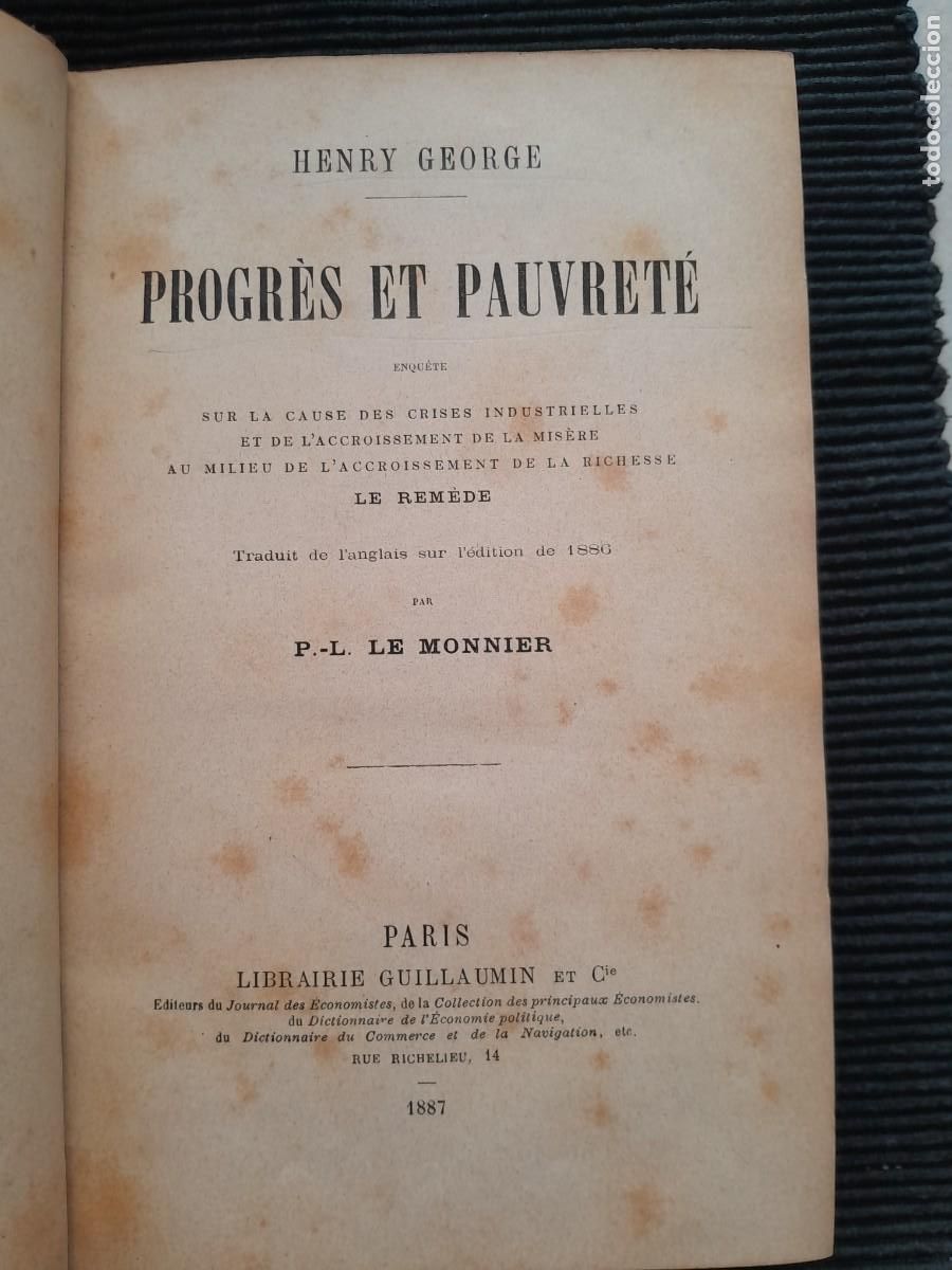 Libros de segunda mano: PROGRES ET PAUVRETE. HENRY GEORGE. PARIS 1887. - Foto 6