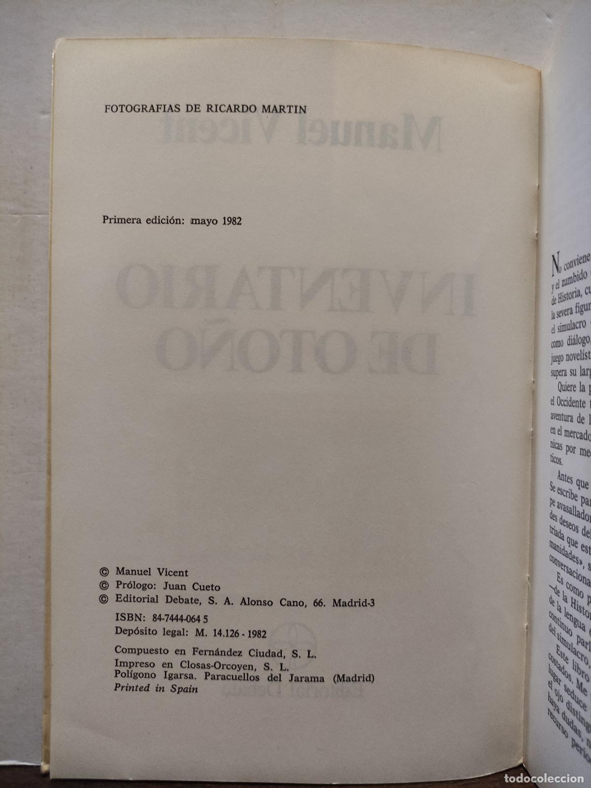 Libros de segunda mano: INVENTARIO DE OTO&Ntilde;O - MANUEL VICENT - Primera Edici&oacute;n - Foto 3