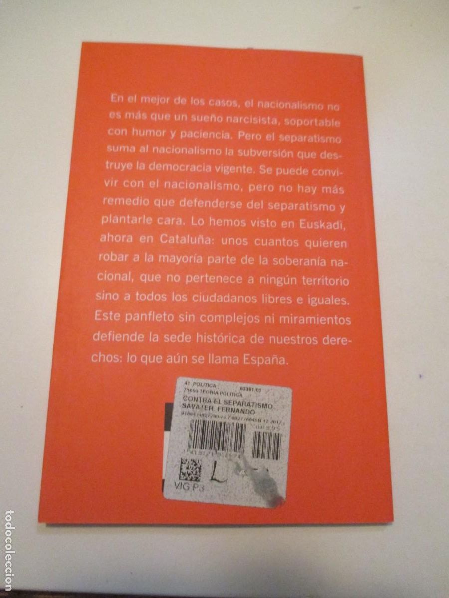 Libros de segunda mano: FERNANDO SAVATER Contra el separatismo W37887 - Foto 2