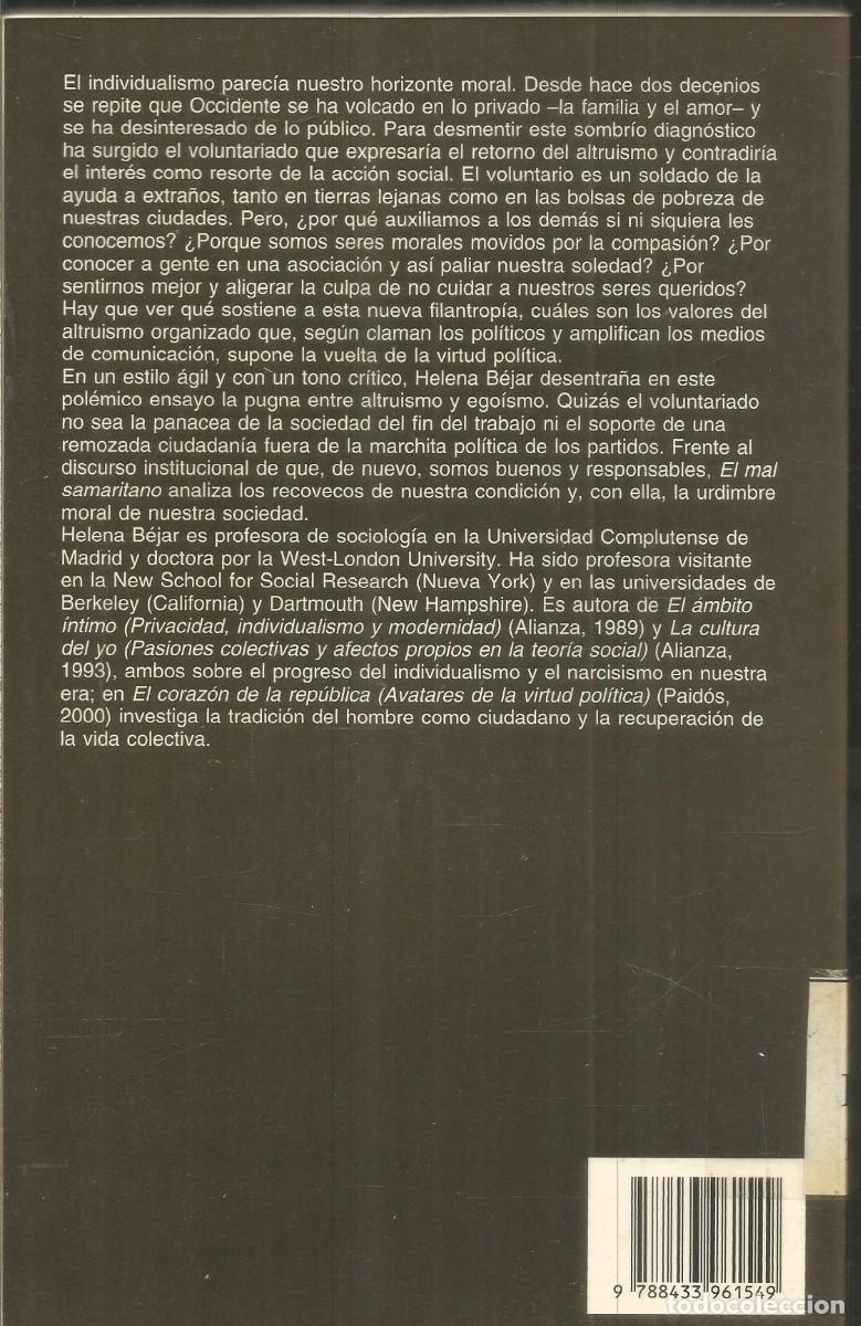 Libros de segunda mano: HELENA BEJAR. EL MAL SAMARITANO. ANAGRAMA. PRIMERA EDICION - Foto 2