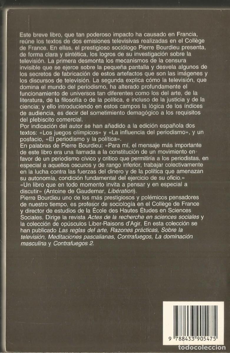 Libros de segunda mano: PIERRE BOURDIEU. SOBRE LA TELEVISION. ANAGRAMA. - Foto 2