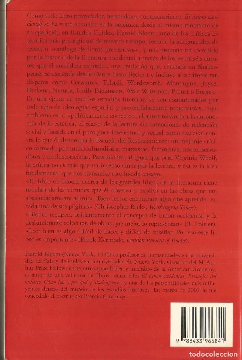 Libros de segunda mano: HAROLD BLOOM. EL CANON OCCIDENTAL. ANAGRAMA - Foto 2