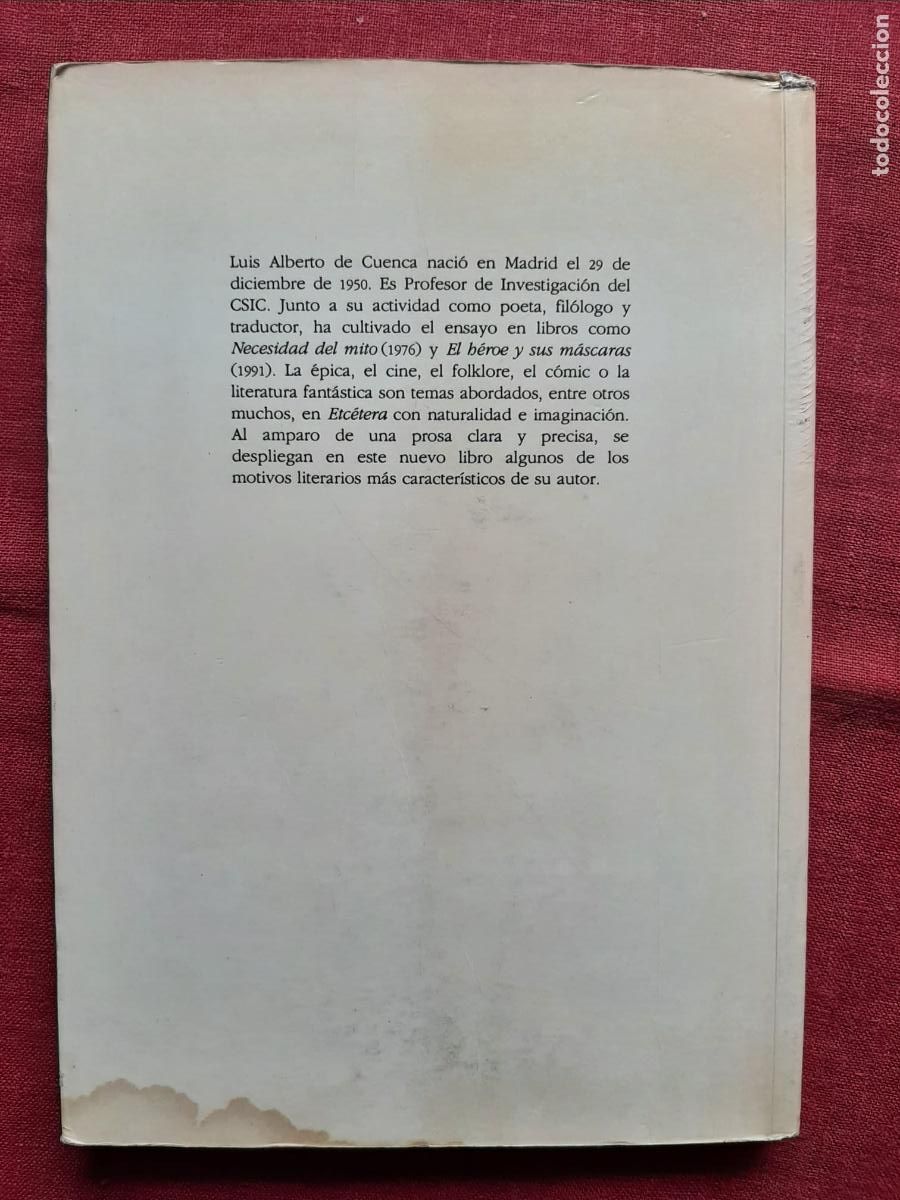 Libros de segunda mano: Etc&eacute;tera (1990 - 1992) - Cuenca, Luis Alberto de - Foto 2