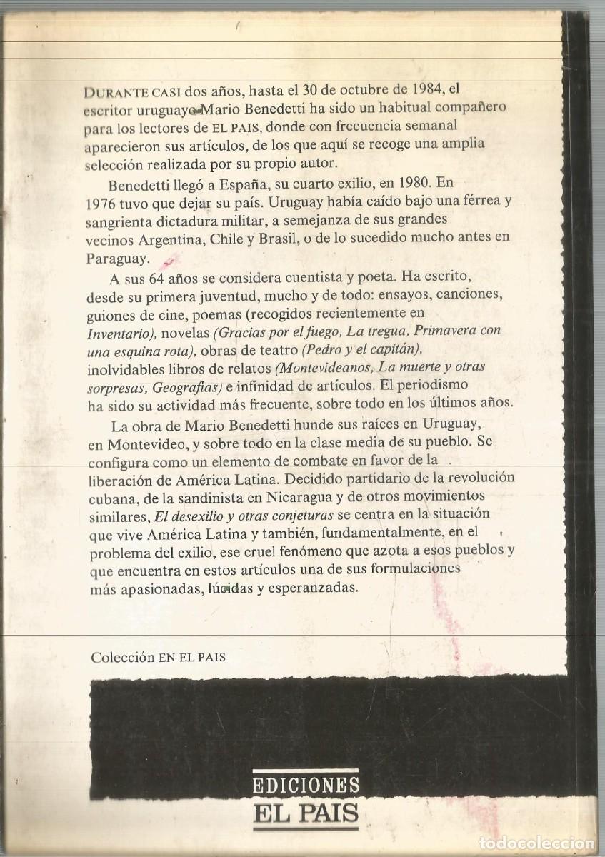 Libros de segunda mano: MARIO BENEDETTI. EL DESEXILIO Y OTRAS ONJETURAS. EDICIONES EL PAIS. - Foto 2