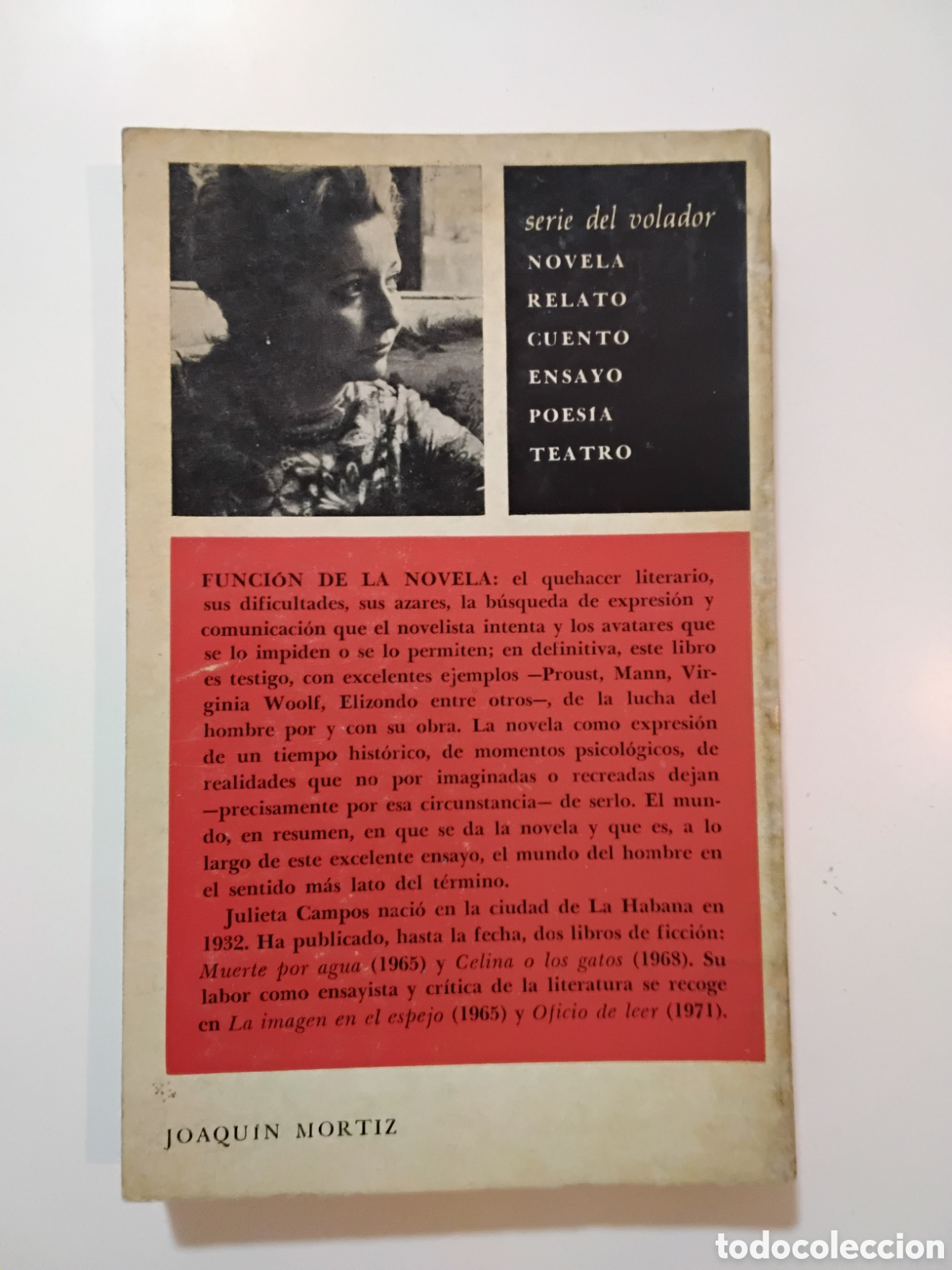 Libros de segunda mano: Julieta Campos &mdash; Funci&oacute;n de la novela (Joaqu&iacute;n Mortiz, 1973) - Foto 2