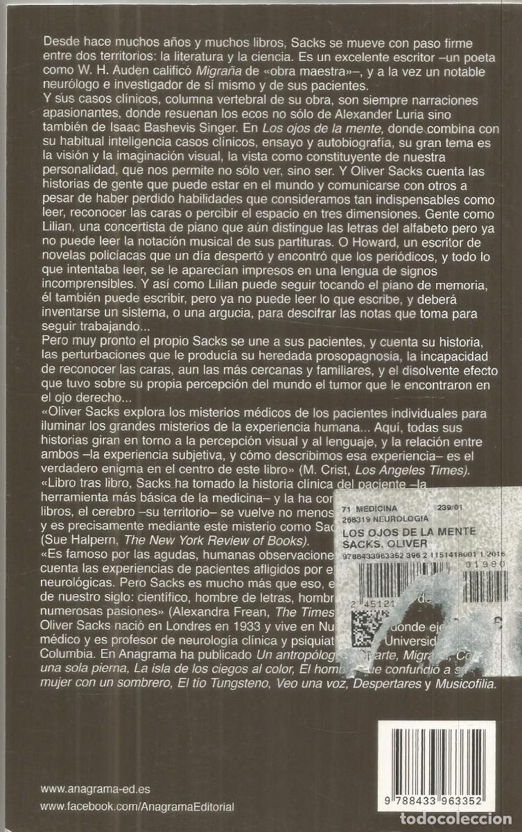 Libros de segunda mano: OLIVER SACKS. LOS OJOS DE LA MENTE. ANAGRAMA. PRIMERA EDICION - Foto 2