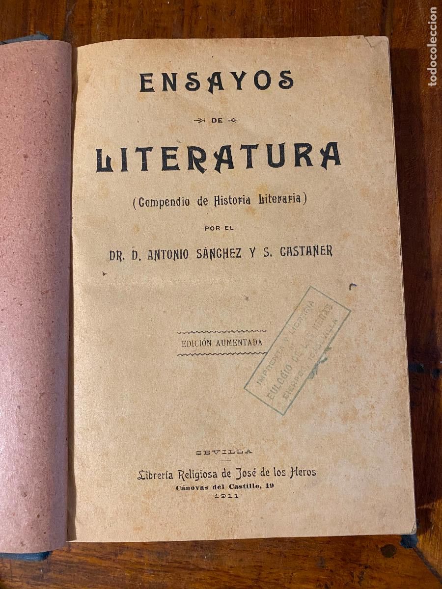 Libros de segunda mano: Ensayos de literatura (Compendio de historia literaria).- Sanchez, Antonio y Casta&ntilde;er, S. 1911