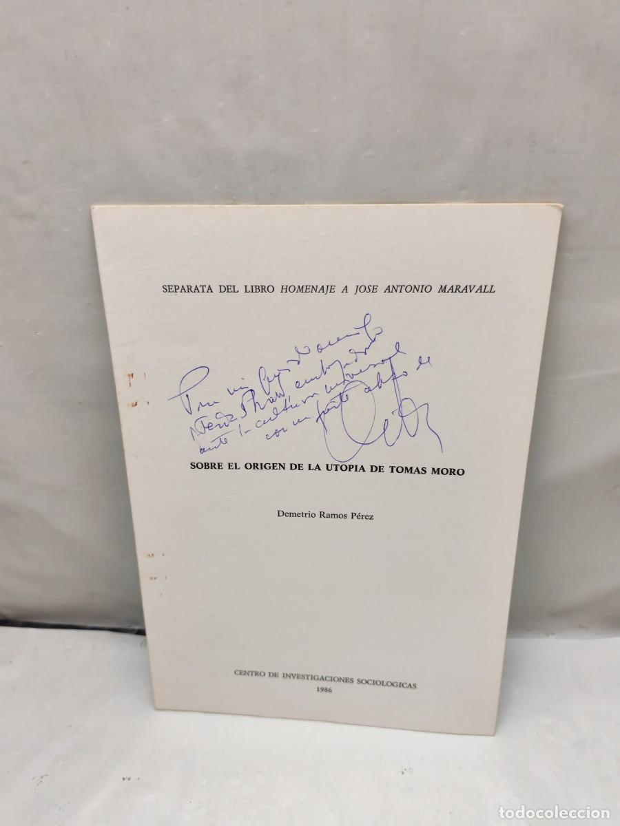 Gebrauchte B&uuml;cher: Sobre el origen de la Utop&iacute;a de Tom&aacute;s Moro (Dedicatoria y firma aut&oacute;grafa de autor)