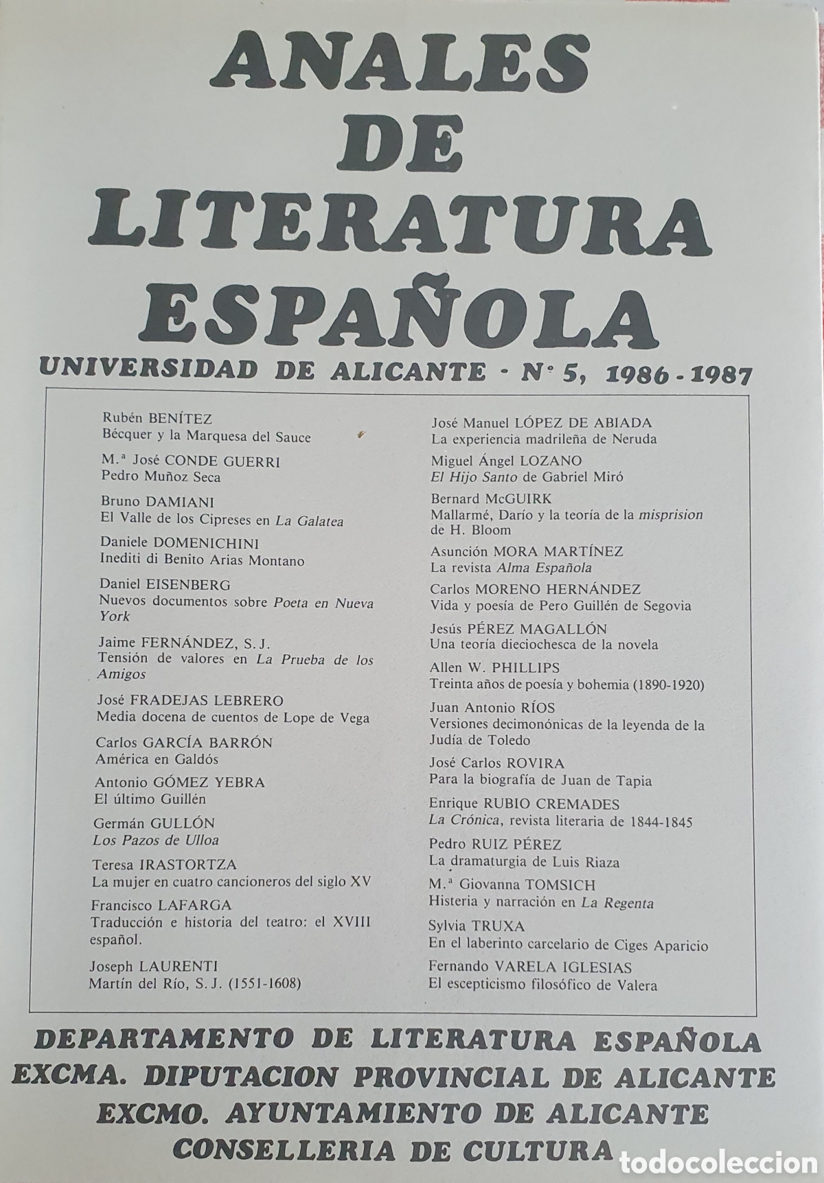 Libros de segunda mano: Anales de la literatura espa&ntilde;ola universidad de Alicante n.5 1986 1987
