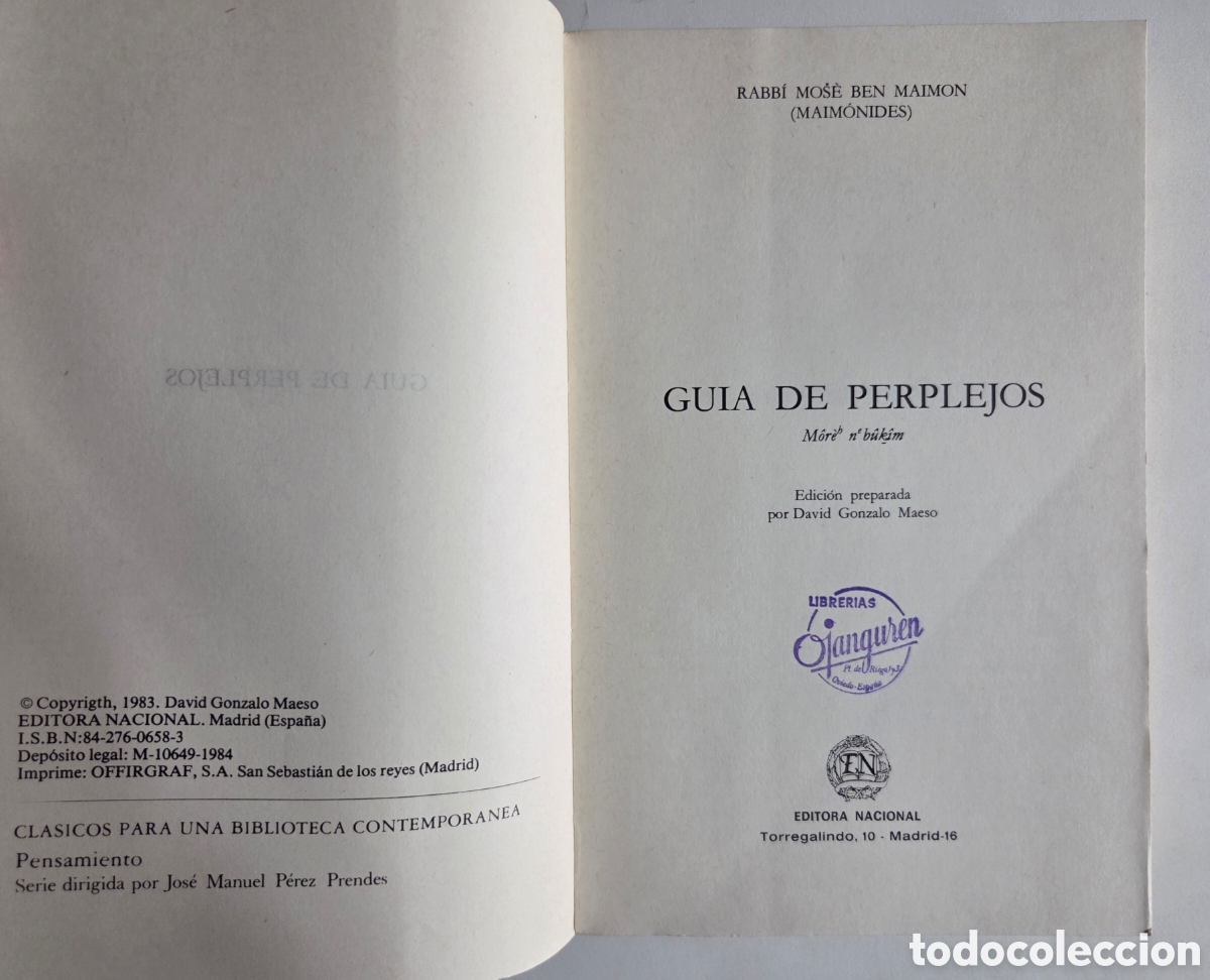 Libros de segunda mano: Gu&iacute;a de perplejos. Maimonides. Editora Nacional, 1984 - Foto 3