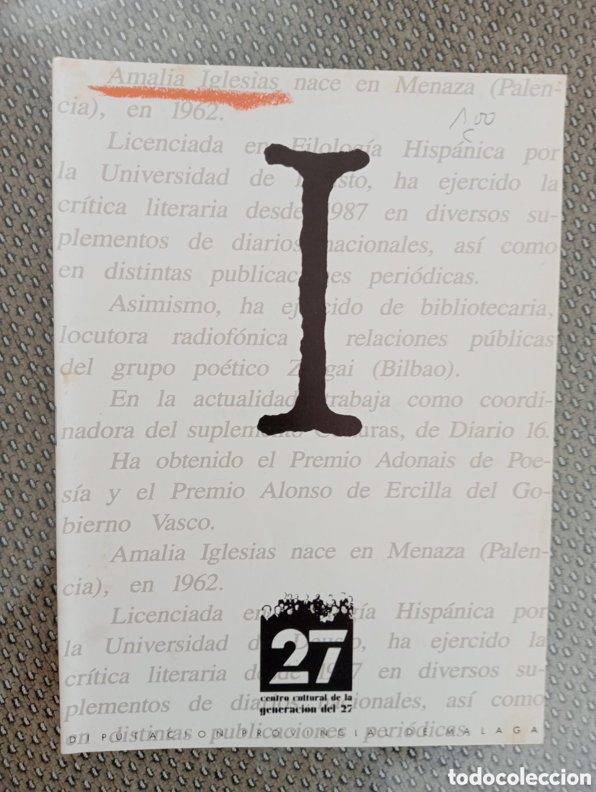 Libros de segunda mano: Amalia Iglesias. Centro Cultural de la Generaci&oacute;n del 27. Diputaci&oacute;n de M&aacute;laga