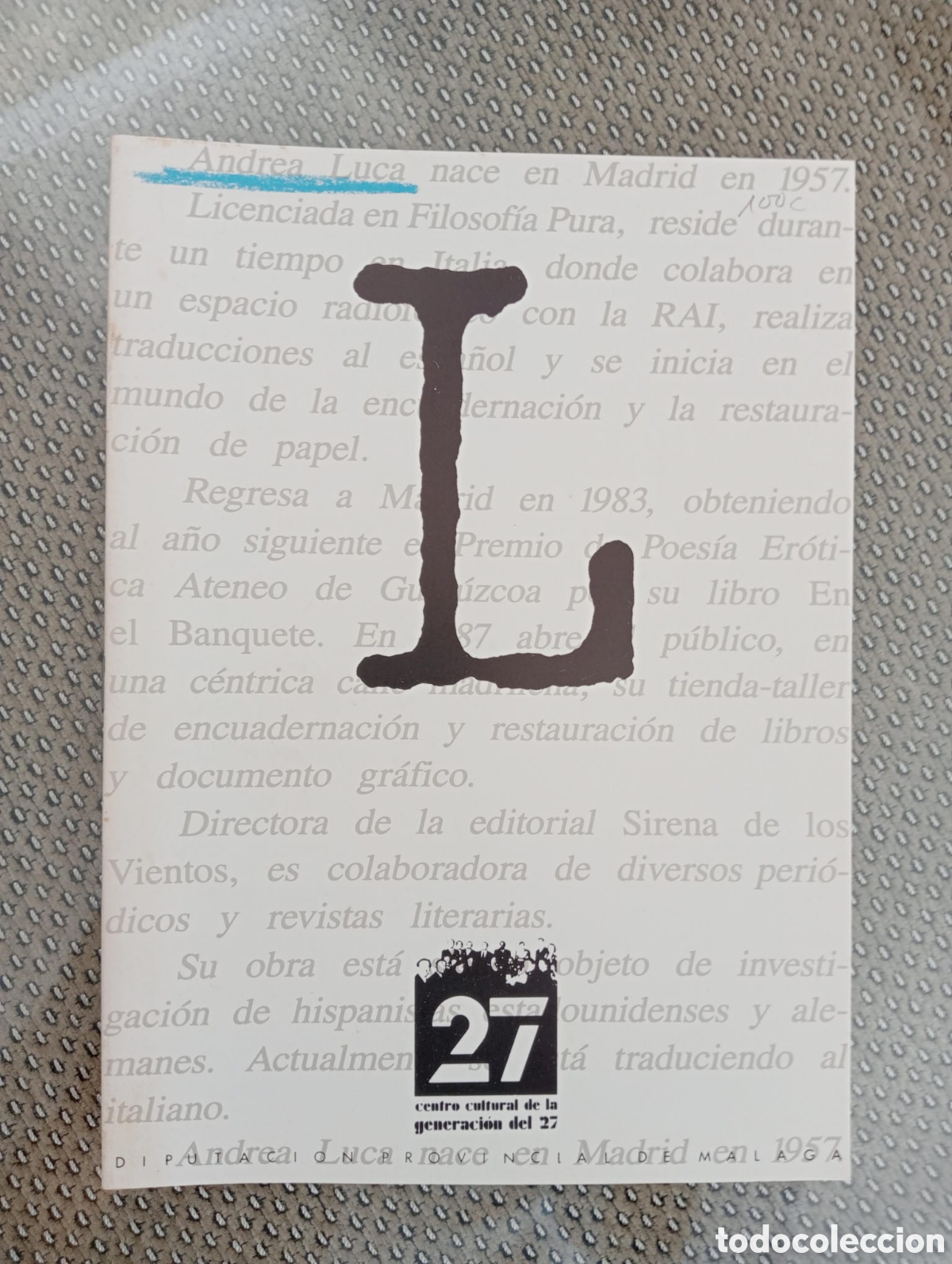 Libros de segunda mano: Andrea Luca. Centro Cultural de la Generaci&oacute;n del 27. Diputaci&oacute;n de M&aacute;laga