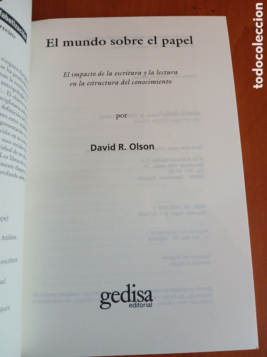 Libros de segunda mano: El mundo sobre el papel. David R. Olson. - Foto 3